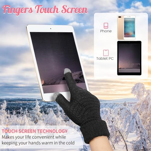 Jeere 4-Piece Women Winter Hat & Gloves Set, Fleece Lined Beanies & Touchscreen Gloves, Black & Beige