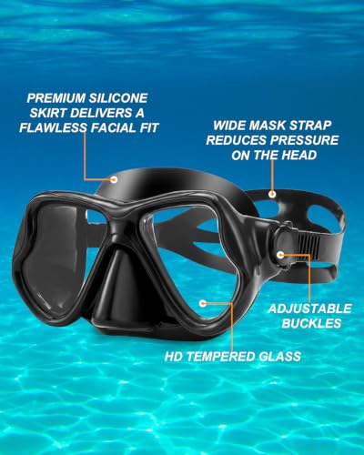 Dry-Top Snorkel Mask Set for Adults & Kids - Black+Pink (2 Pack)