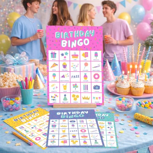 Birthday Bingo Game for Kids - Multicolor Pack for 23 Players