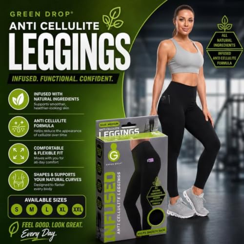 Green Drop High Waist Herb-Infused Yoga & Gym Leggings for Women Large Black