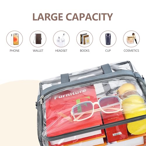 Clear Tote Bag for Stadium Events - 12x6x12 - Grey