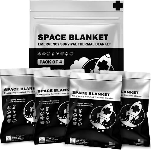 Mylar Emergency Thermal Blankets - 4 Pack Survival Blankets for Camping & First Aid