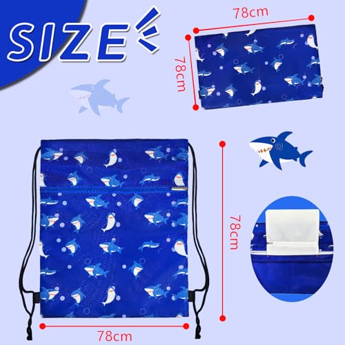 Gym Drawstring Backpack for Kids - Waterproof Blue Shark