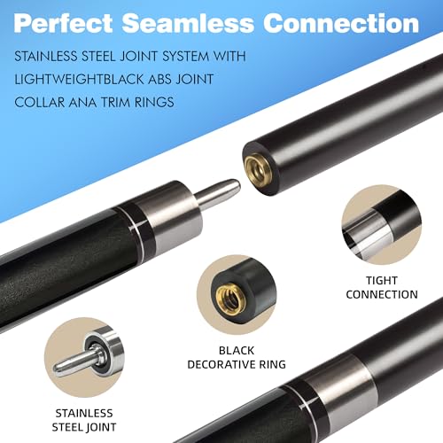 HomeSeason Black 18oz Fiberglass Pool Cue with Bag, 58" Professional Billiard Stick
