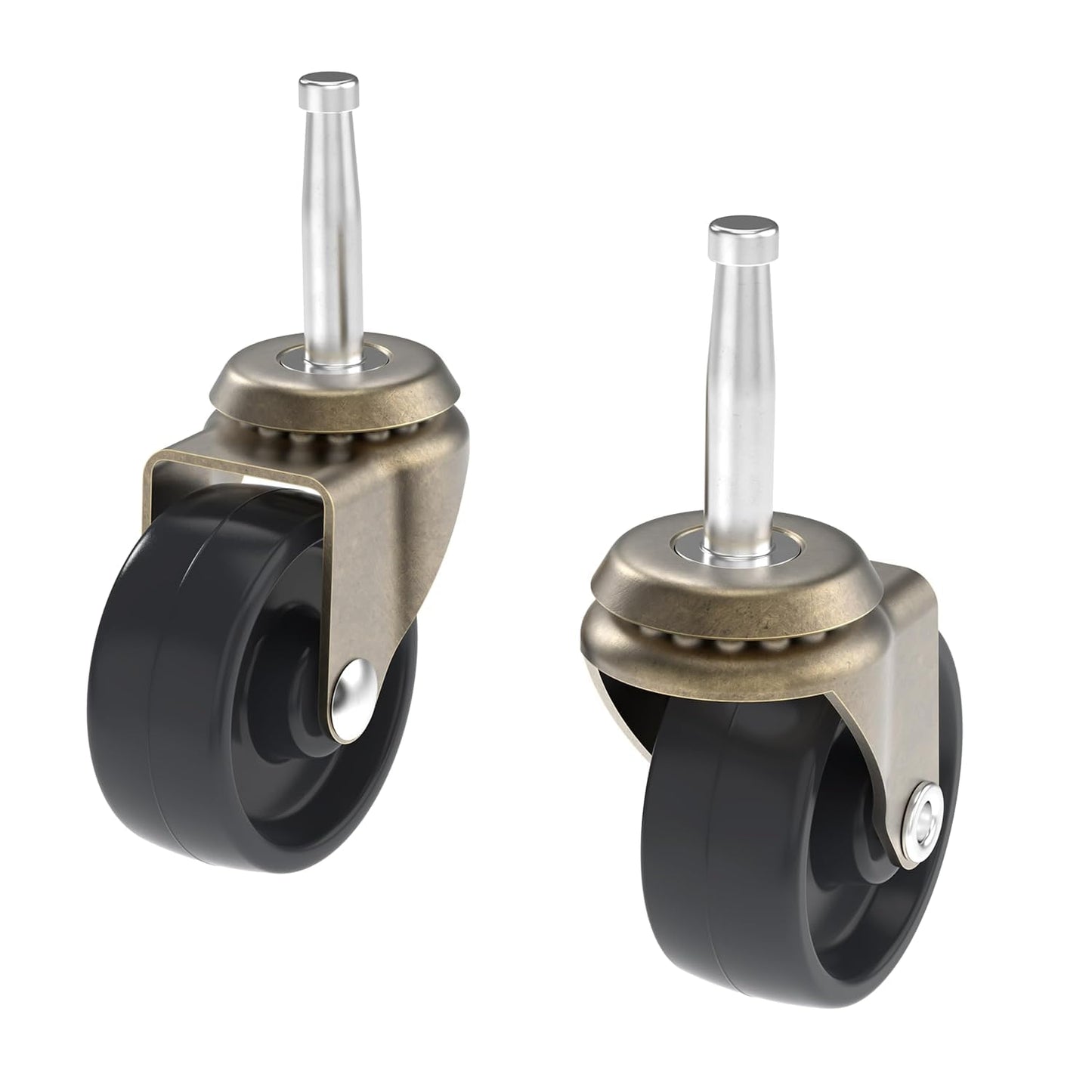 Antique Brass Caster with Plastic Wheel - 2" Wheel Diameter - Pack of 4 - Stem Caster Wheels with Ball Bearings for Table, Sofa, Chest, Dresser, Cabinet, Cart, Chair - Furniture Rollers - CW1-SAB