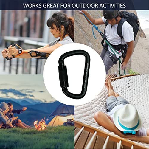 Fusion Black Auto Lock Aluminum Carabiner - Lightweight & Strong for Climbing, Camping, Hiking, & Outdoor Use