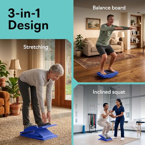 Wooden Slant Board for Exercise - 3-in-1 Calf Stretch & Balance Board - Blue