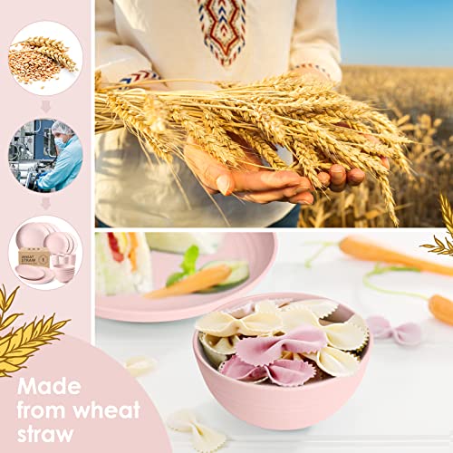Teivio Pink 16-Piece Wheat Straw Dinnerware Set for Kids & Outdoor Camping