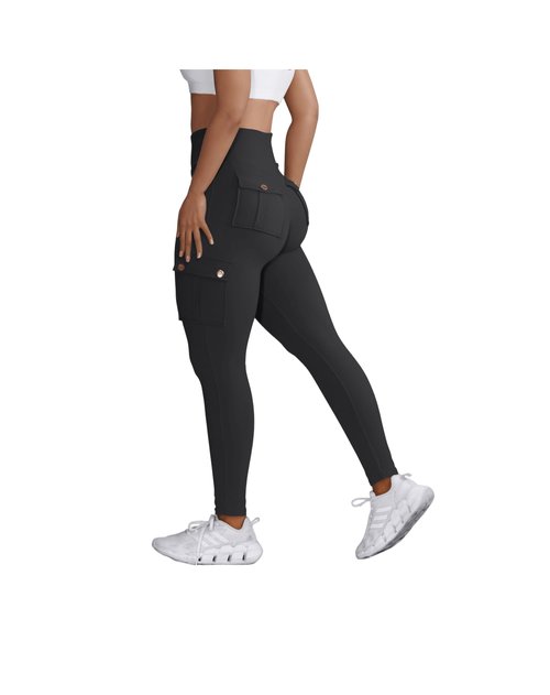 Madrirdma Cargo Leggings with Pockets for Women High Waist Butt Lifting Leggings Tummy Control Yoga Pants Black L