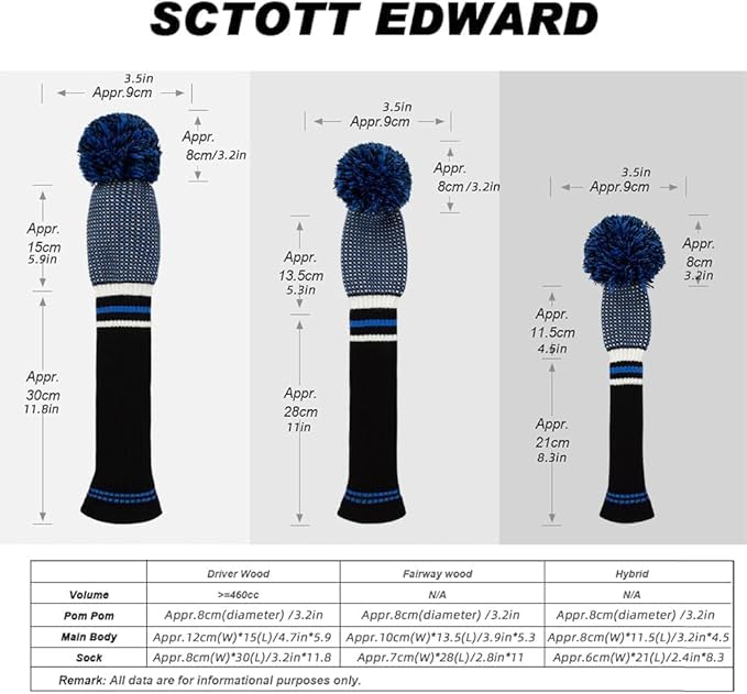 Knit Pom Pom Golf Club Cover with Number Tags - 1 Piece