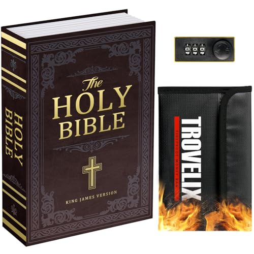 Book Safe with Combination Lock, Hidden Safe (9.5 x 6.2 x 2.2 Inch) with Fireproof Bag, Secret Diversion Safe, Hollow Book Box Hidden Storage, Money Safe Box for Cash (Bible)