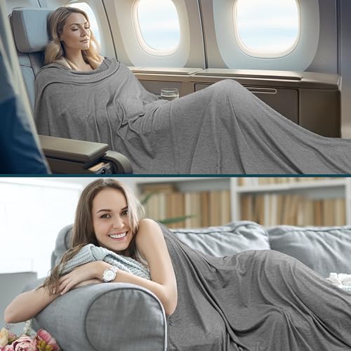 PAVILIA Gray Travel Blanket 65x40 Inches Lightweight Compact with Bag