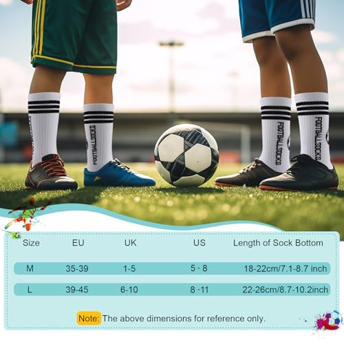Anti-Slip Athletic Soccer Socks - 3 Pairs, Grip Pads - White, Size 5-8