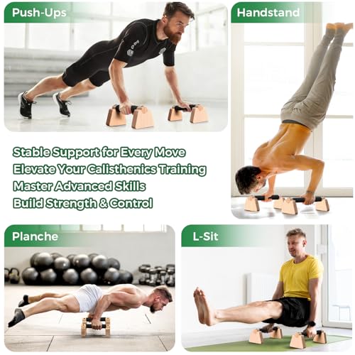 Wooden Parallettes Bars - Premium Push Up Handles for Strength & Balance - 25CM