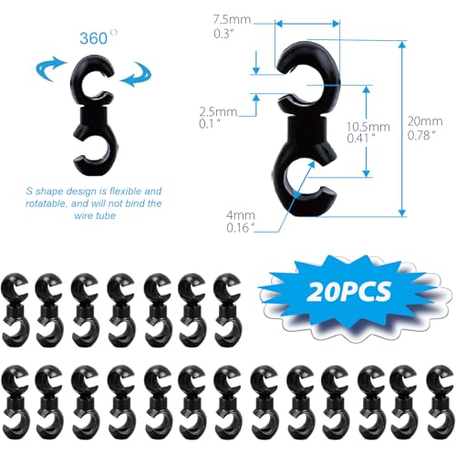 20pcs Bike Brake Cable Clips - S Style Rotating Hooks for MTB