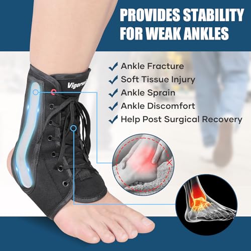 Vigorwise Large Black Lace-Up Ankle Brace Support for Men & Women