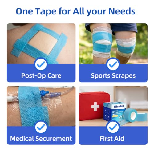 Niceful Blue Silicone Medical Tape 1x5.5Yd Hypoallergenic 6 Rolls