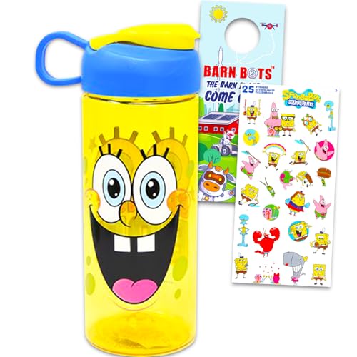 Nickelodeon SpongeBob SquarePants Kids Water Bottle Set - 16.5 Oz Reusable Plastic Drink Bottle with Stickers & Door Hanger