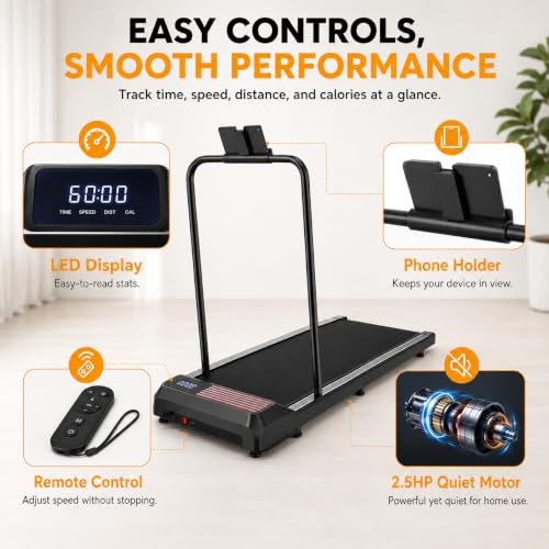 Walking Pad Treadmill with Handle Bar - 8% Incline, Red