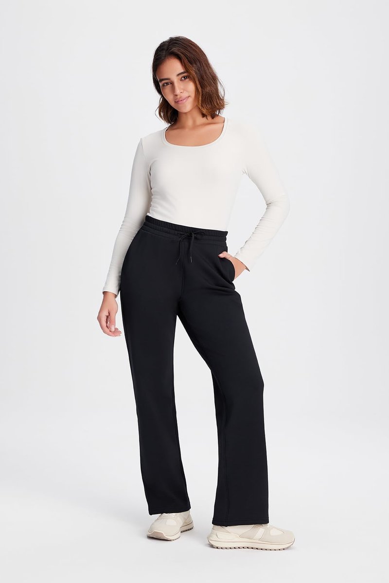 Yogipace Petite Women's CozyWarmth Thick Thermal Fleece Sweatpants, Relaxed Straight Leg Lounge Pant,29",Black,Size M