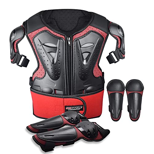 ELCYCO Red Kids Motorcycle Armor Suit with Chest Protector, Elbow & Knee Guards
