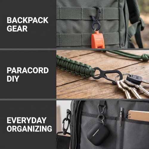10-Pack Black Plastic Carabiner Clips - Versatile Camping Hooks