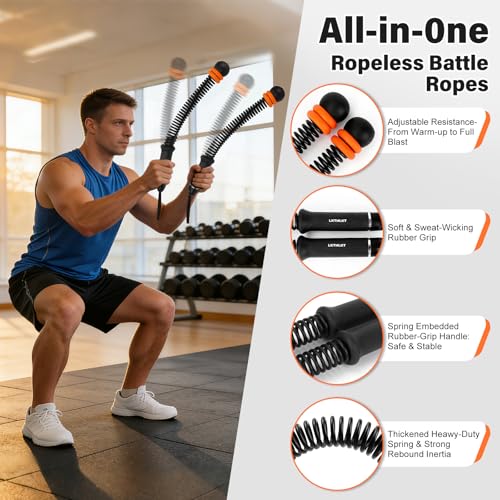 Adjustable Ropeless Battle Ropes - Portable Cordless Gym Equipment - Black