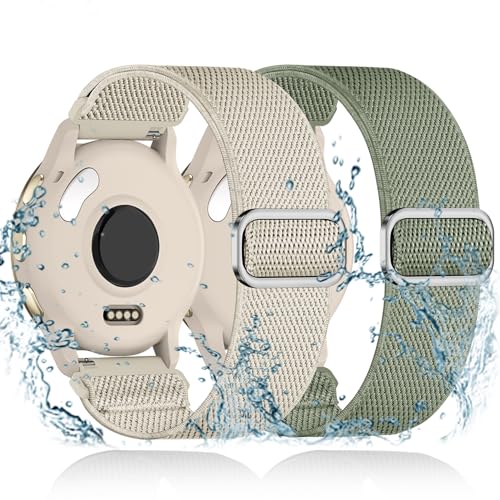 Elastic Nylon Sport Bands for Garmin Venu 4/3S/2S - Starlight/Pine Green