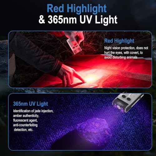 BORUIT V30 Small LED Flashlight - 365nm UV, Red/Green Light, 180¡Æ Swivel, Magnetic EDC Clip, Powerful Flashlights USB-C Rechargeable, Mini Pocket Keychain Flash Light IP65, 120dB, White