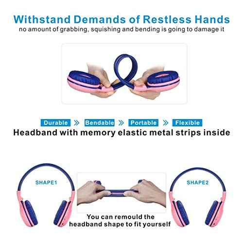 SIMOLIO Kids Bluetooth Headphones with Microphone, Wireless Childrens Headphones with Safe Volume, Foldable Adjustable Headband, Over-Ear Headsets for Boys Girls Toddler Tablet Travel Airplane Blue