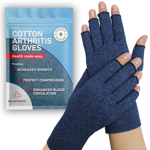 Dr. Arthritis Open-Finger Compression Gloves for Women & Men, Medium Navy