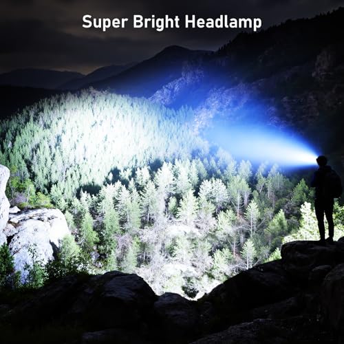 Rechargeable LED Headlamp - 2000L Brightness, 8 Modes & Motion Sensor - 2 Pack - Black