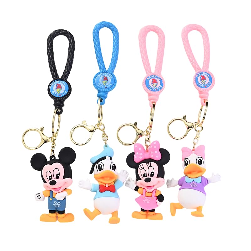 TREANY 4pc Minnie/Mickey Cartoon Keychains Set - Cute Backpack & Car Charm Accessories