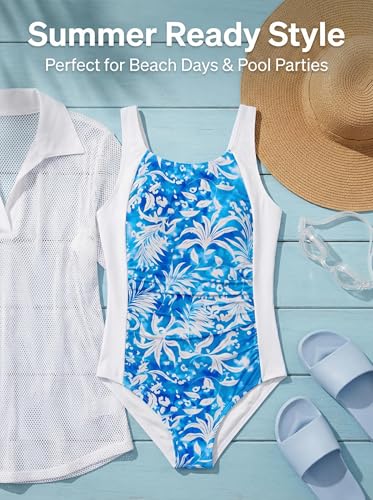 Kids One-Piece Swimsuit with Adjustable Straps - Light Blue, 7-8 Years