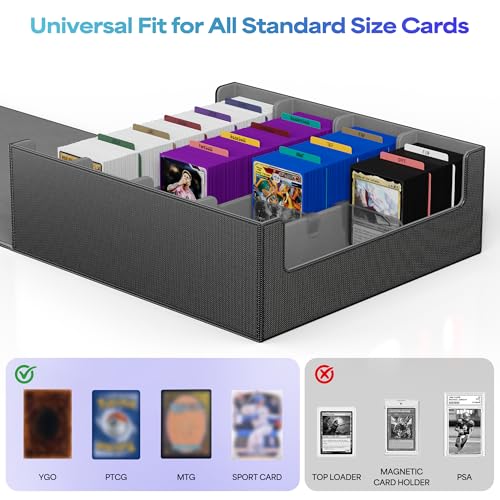 UAONO 3200+ Card Storage Box – 4-Row Leather Deck Case with 24 Dividers (Black & Grey)