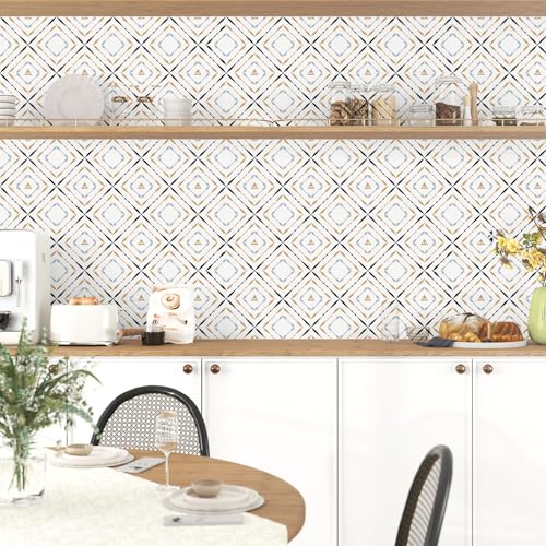 Kitchen Backsplash Geometric Wallpaper Diamond Self Adhesive Contact Paper for Countertops Vinyl White/Black/Gold Modern Accent Wall Paper Bathroom Living Room Walls Shelf Liner Cabinet