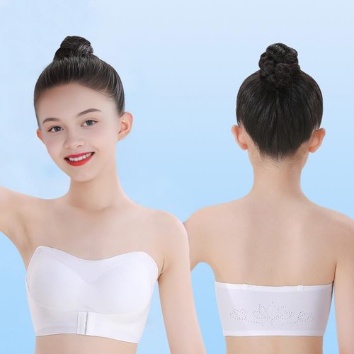 ABTRAV Teen Girls Strapless Bandeau Bra 2 Pack Seamless Underwear Dance Ballet Bralettes for 12-14 Years
