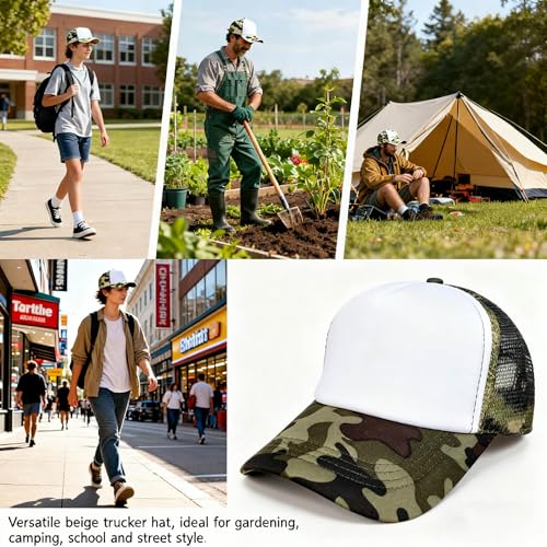 Oakfarm 12 Pcs Sublimation Blank Trucker Hats Bulk Mesh Snapback Caps One Size / Camo White