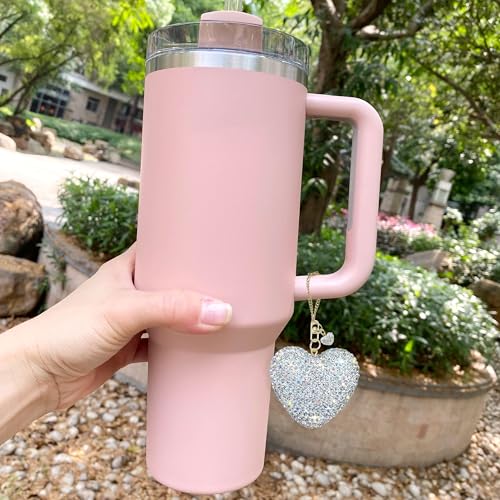 Silver Glitter Heart Charm for Cup Accessories