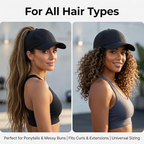 BUTITNOW Women's Medium Black Criss Cross Ponytail Baseball Cap - Adjustable Mesh Trucker Hat