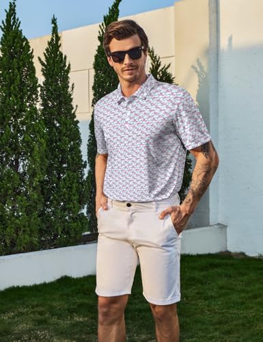 Men's XX-Large White Raccoon Print Golf Polo Shirt - Short Sleeve Performance Tee