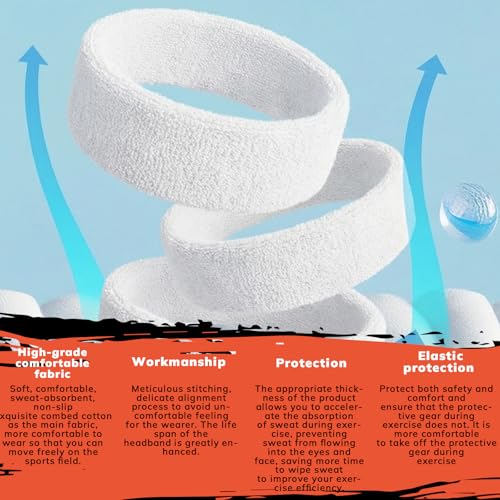 Sweatbands Sports Headband - 4-Pack White for Men & Women