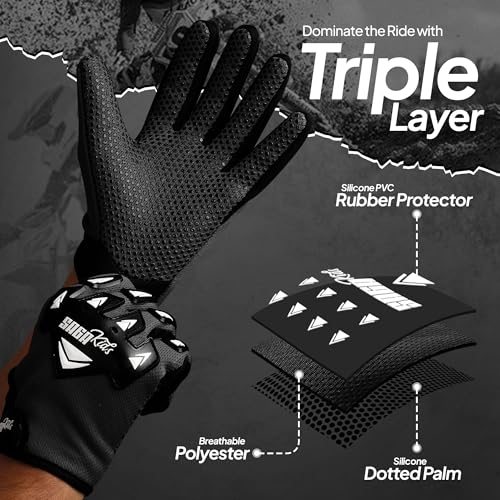 Kids Motocross Gloves SAGA SPORTS Black Small 4-6 Years - Antislip Dirt Bike Gloves for Kids