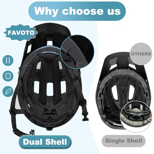 Favoto Mountain Bike Helmet for Adults with Visor, Black, L (59-61cm)