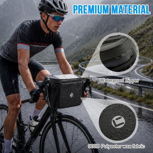 Insulated Bicycle Handlebar Bag with Phone Touchscreen - Black
