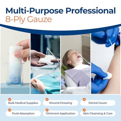 Pure Cotton Gauze Sponges 8-Ply - 2x2 Inch, 200 Count