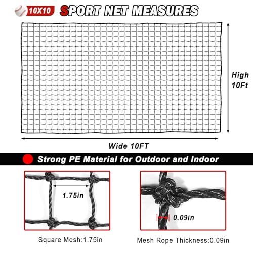 10x10 FT Heavy Duty Baseball Softball Backstop Net - Durable PE