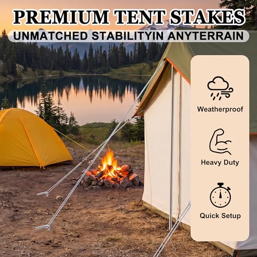 Heavy Duty Metal Tent Stakes - 7.1-Inch Ground Pegs, 20-Pack - Silver