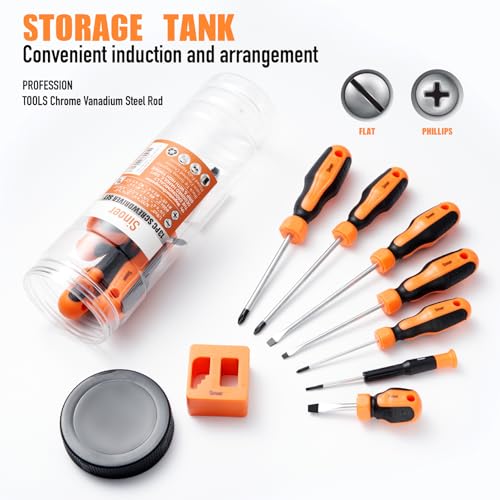13-Pieces Magnetic Screwdrivers Set, 6 Phillips and 6 Flat Head Tips,Chrome Vanadium Steel,Screwdriver Set With Magnetizer demagnetizer tool