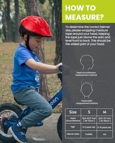 OutdoorMaster Toddler Bike Helmet, Adjustable Lightweight Safety Helmet for Kids, Small 18.9-20.5 in / 48-52 cm, Glossy Red